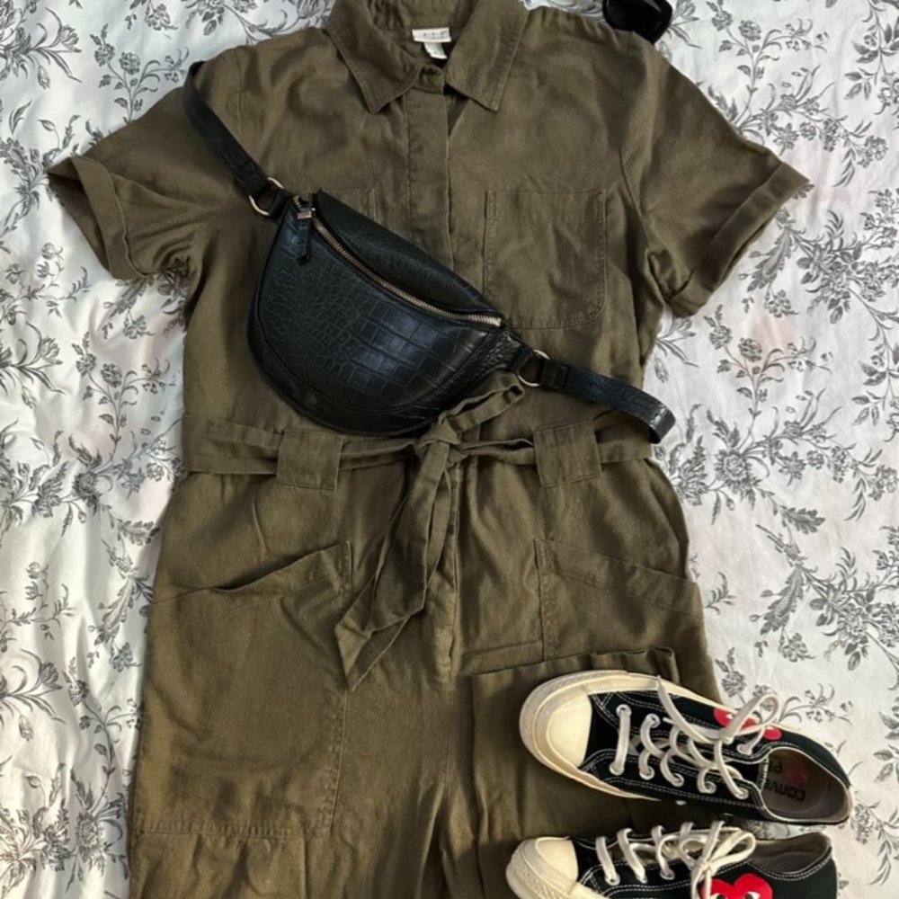 Army Green Lightweight Linen Jumpsuit